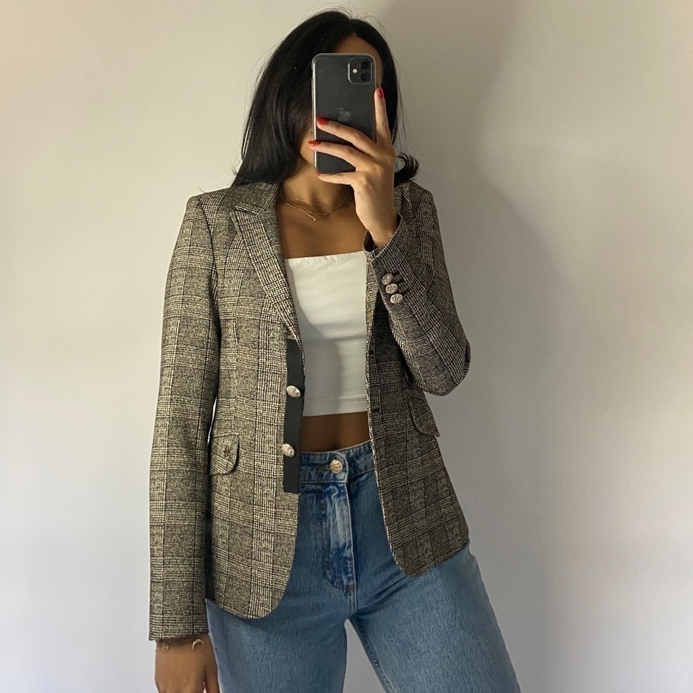 MOS Mosh grey tartan fitted blazer